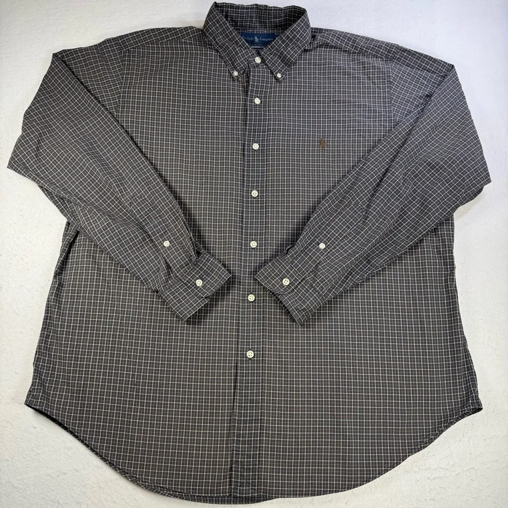 Ralph Lauren Classic Fit Brown Plaid Button Down Shirt Men’s XL Cotton